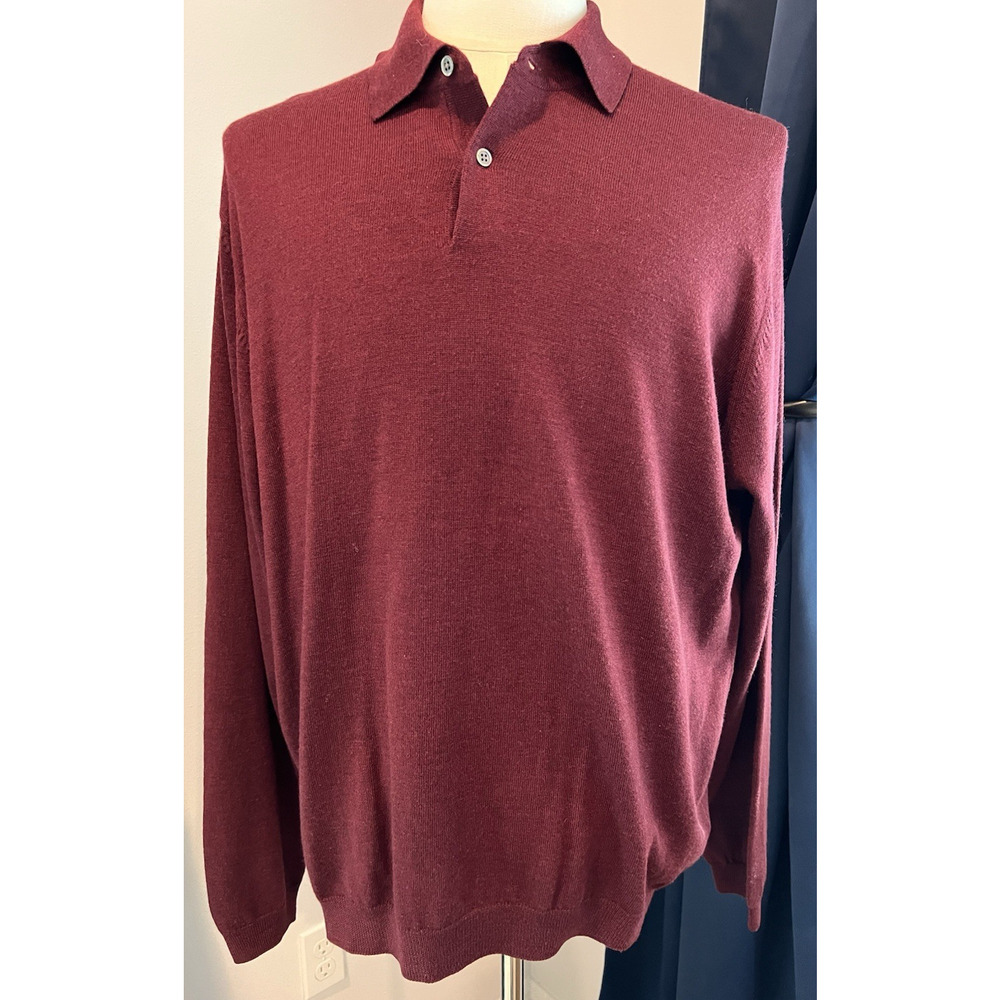 BROOKS BROTHERS Sweater XL BURGUNDY 100% Italian Merino‎ Wool Pullover 2 Button